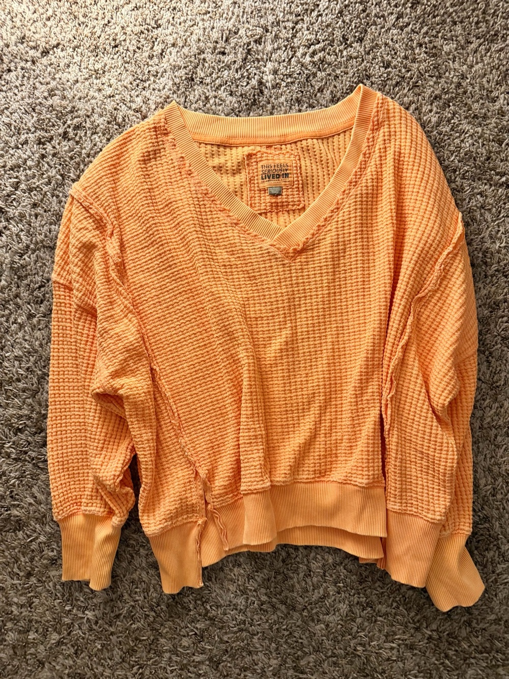 LIVELY Orange Waffle V-Neck Women's Sweater